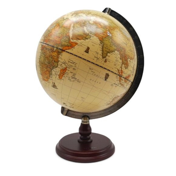 Annova 10" Antique Globe with Brass Metal Arch and Solid Wood Base World Map - Picture 8 of 15